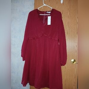 Jasambac Elegant Red Long-Sleeve Dress